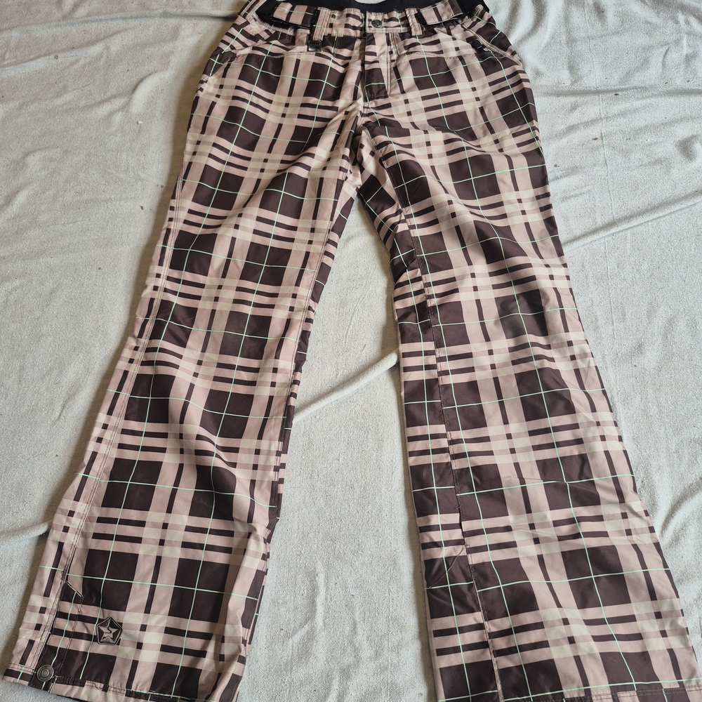SESSIONS Brown and Cream Plaid Snowboarding Pants